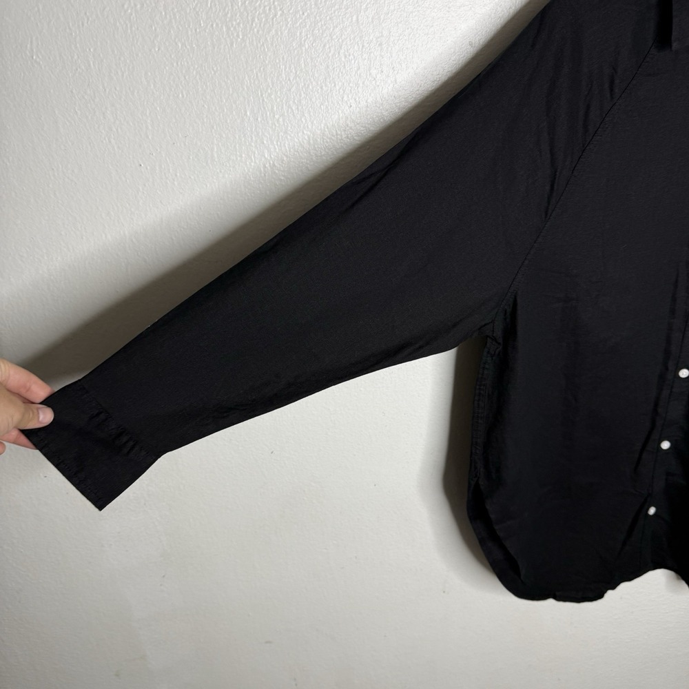 Aerie Black Linen Blend Button Up Minimalist Shirt Long Sleeve Womens XS - Picture 4 of 11